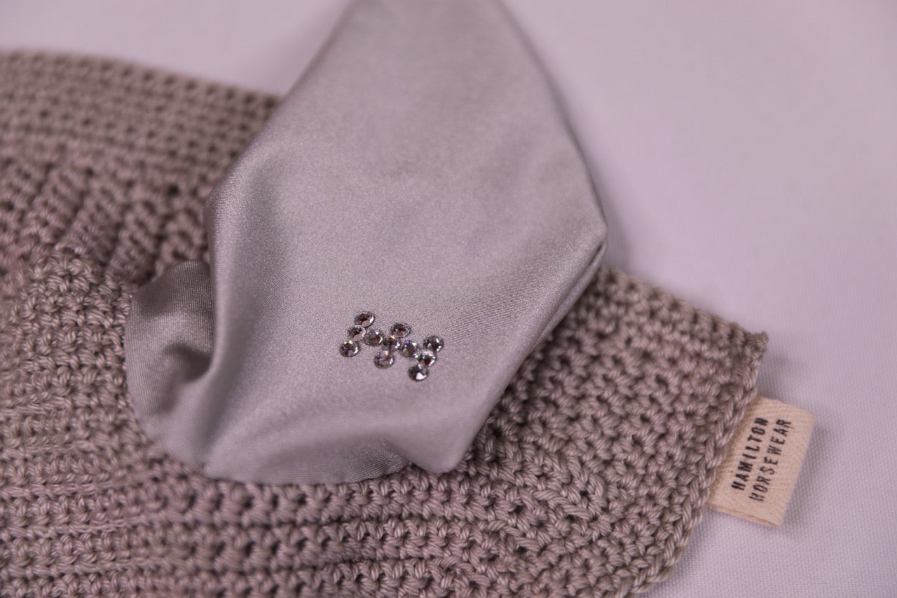 Silver Series Horse Bonnet - Handmade crochet silver trim with Swarovski crystals and hand beadwork with crystals.
