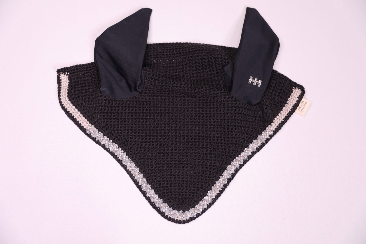 Black Horse Bonnet - Handmade crochet silver and black trim with Swarovski crystals and hand beadwork with crystals.