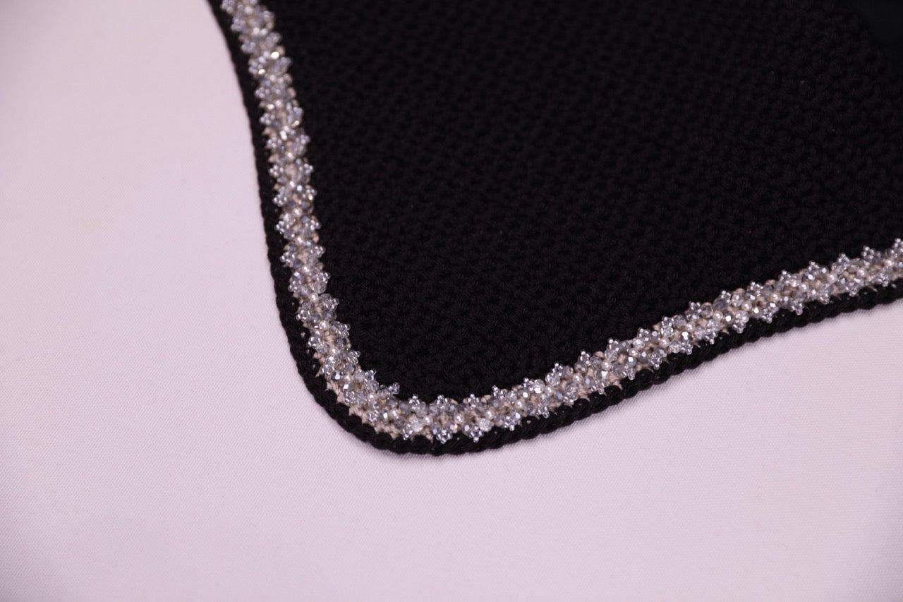 Black Horse Bonnet - Handmade crochet silver and black trim with Swarovski crystals and hand beadwork with crystals.
