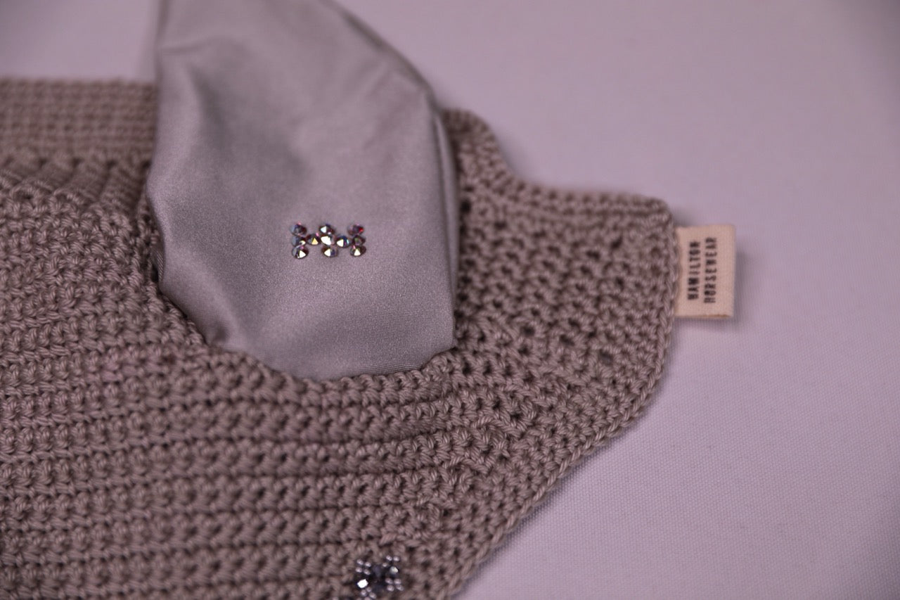 Silver Series Horse Bonnet V - Handmade crochet silver trim with Swarovski crystals and hand beadwork with crystals.