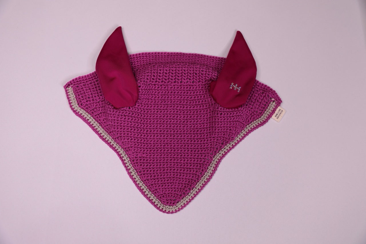 Berry Horse Bonnet - Handmade crochet silver and berry trim with Swarovski crystals.