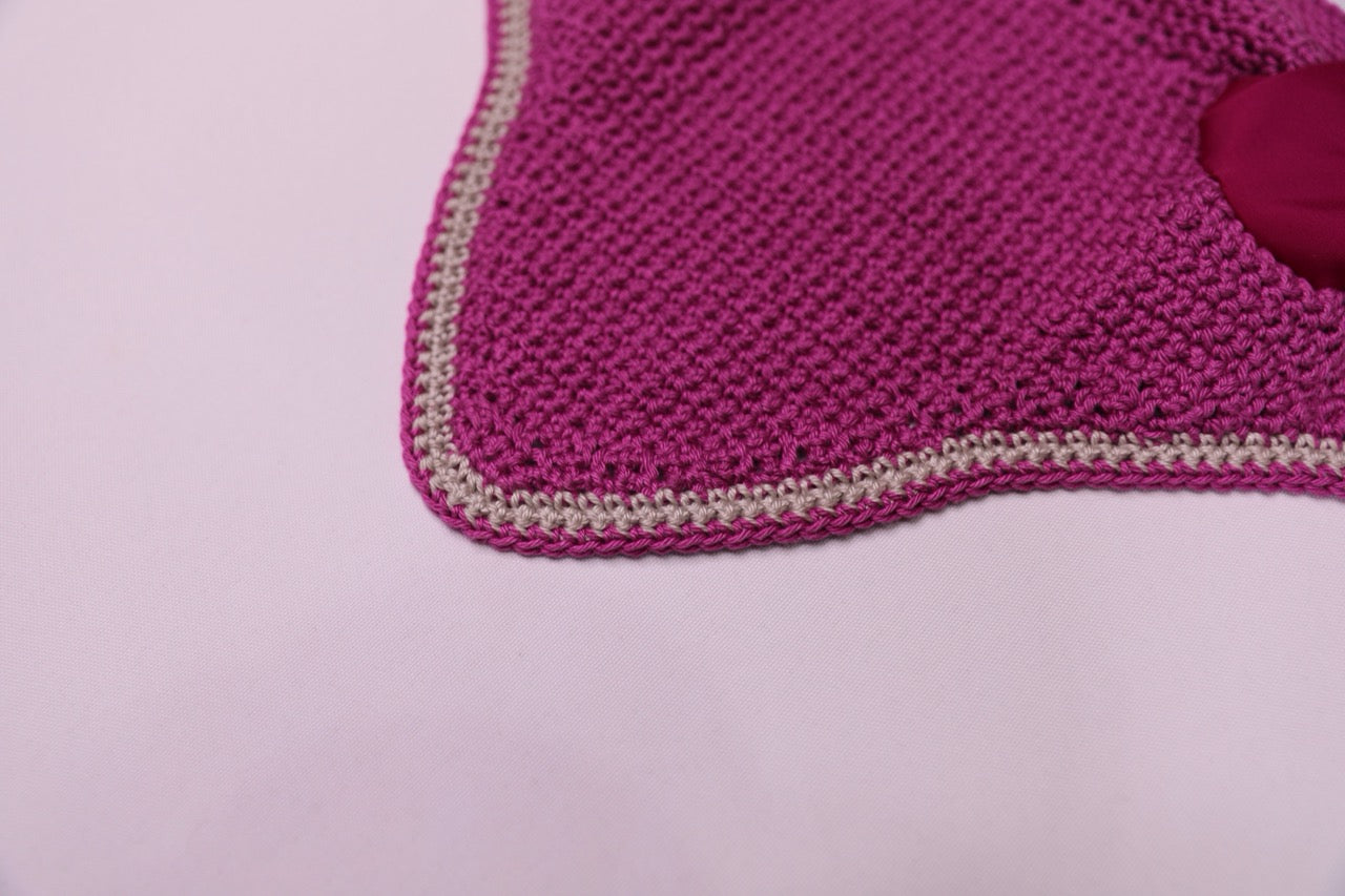 Berry Horse Bonnet - Handmade crochet silver and berry trim with Swarovski crystals.