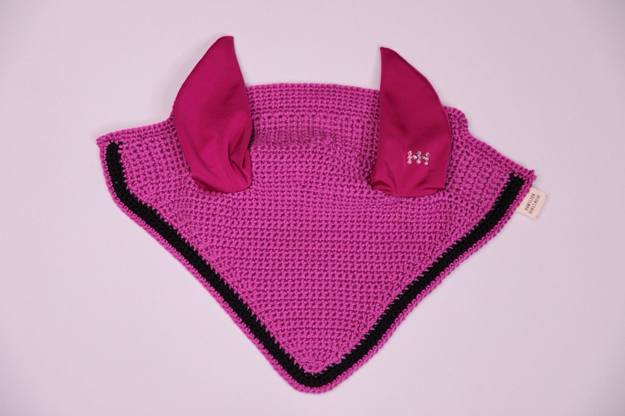 Berry Horse Bonnet - Handmade crochet black and berry trim with Swarovski crystals.