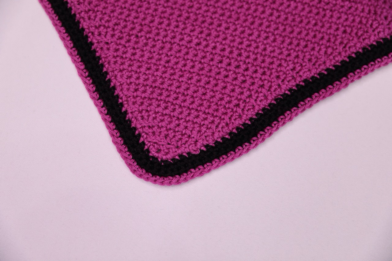 Berry Horse Bonnet - Handmade crochet black and berry trim with Swarovski crystals.