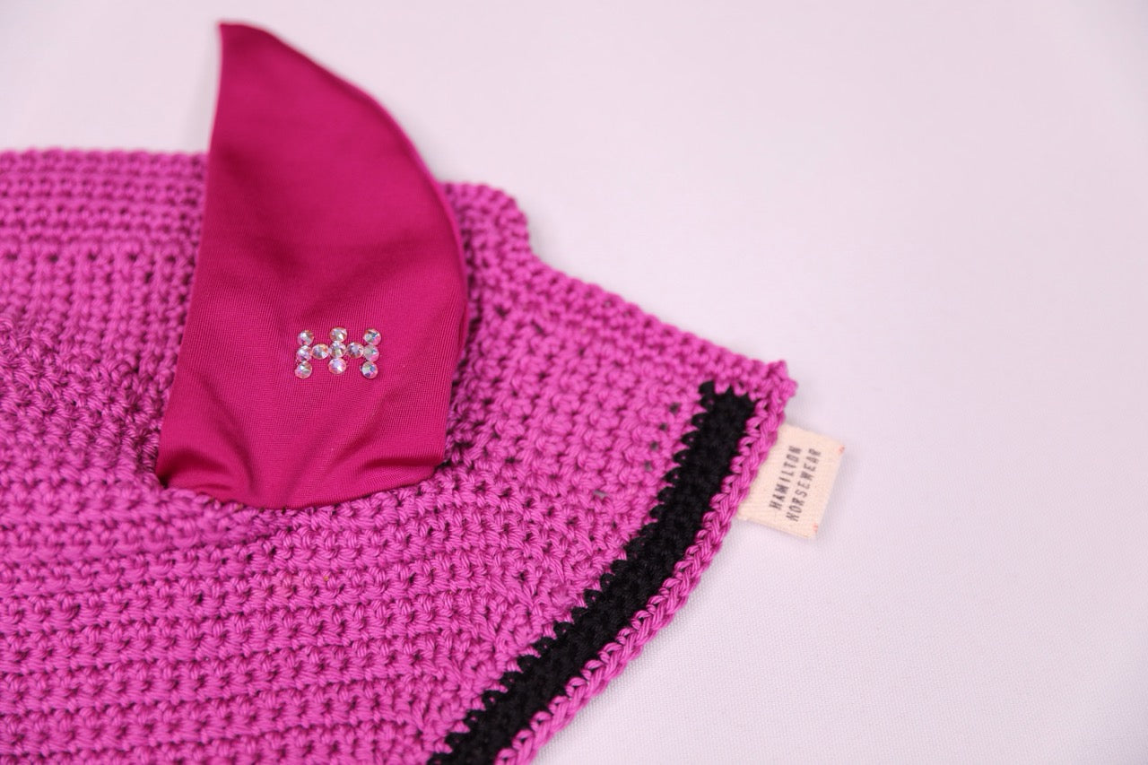 Berry Horse Bonnet - Handmade crochet black and berry trim with Swarovski crystals.
