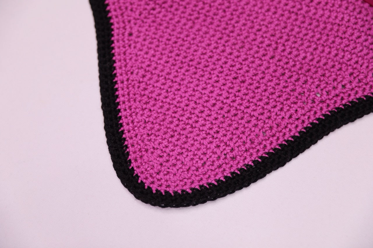 Berry Horse Bonnet V - Handmade crochet black trim with Swarovski crystals.