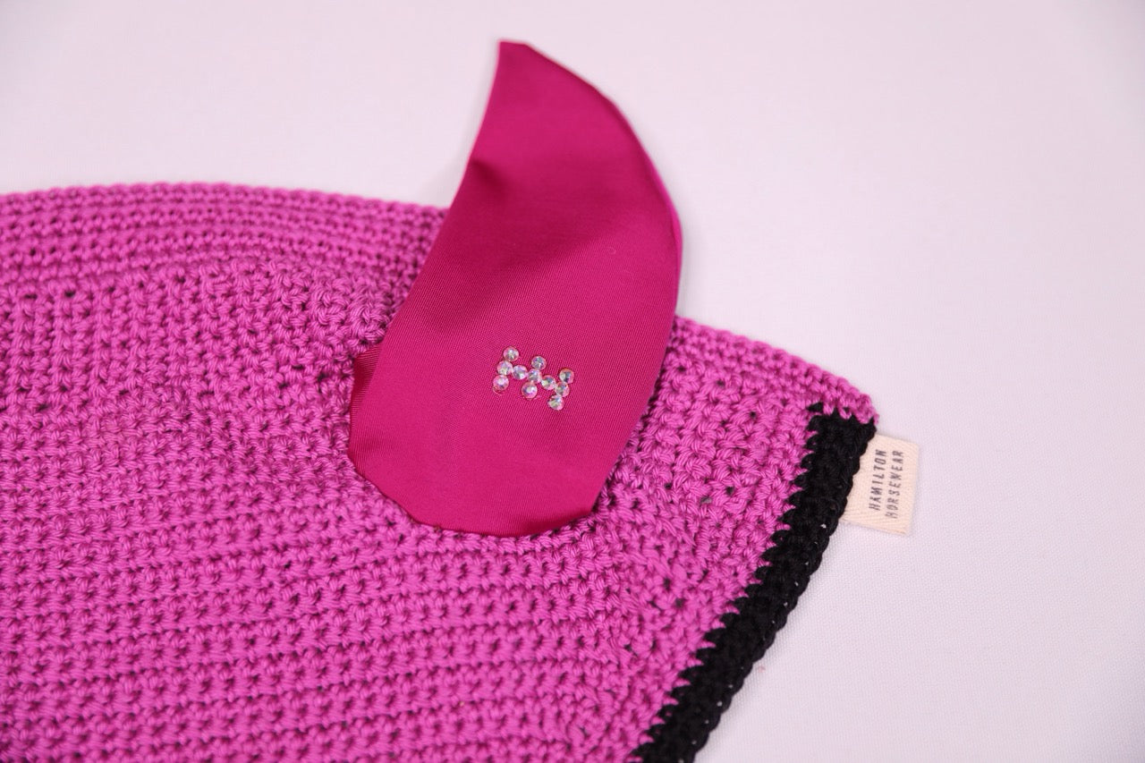 Berry Horse Bonnet V - Handmade crochet black trim with Swarovski crystals.