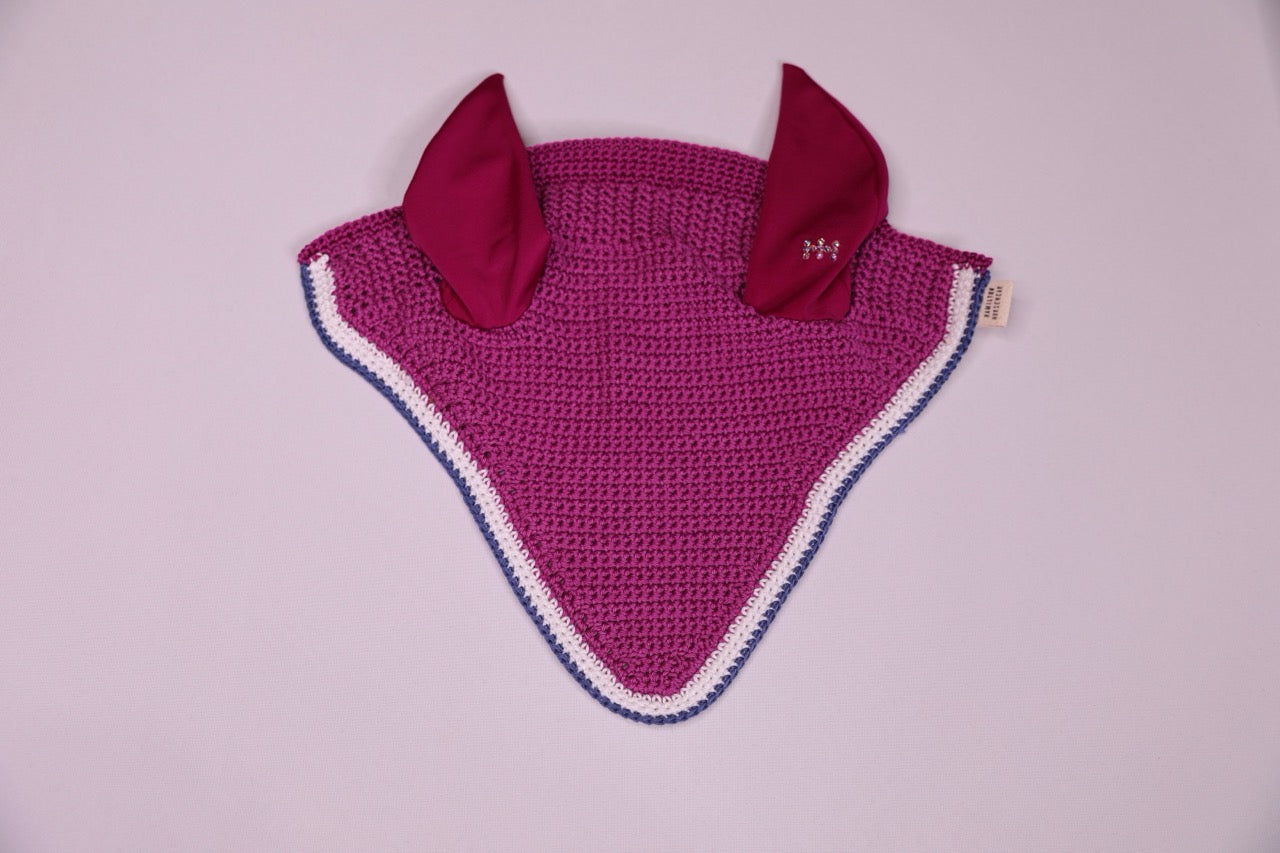 Berry Horse Bonnet - Handmade crochet white and blue trim with Swarovski crystals.
