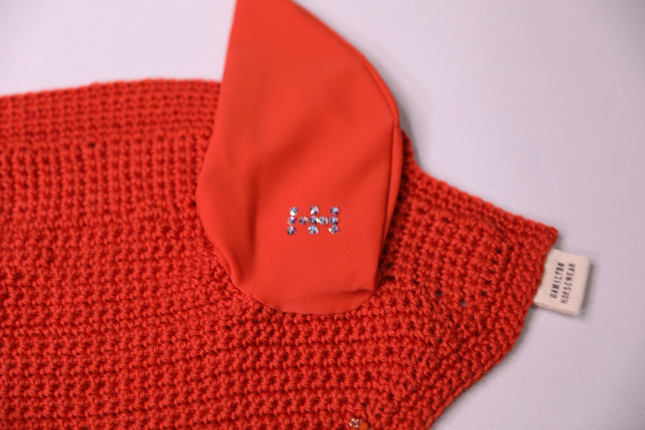 Orange Horse Bonnet - Handmade crochet with Swarovski crystals and hand beadwork with crystals.