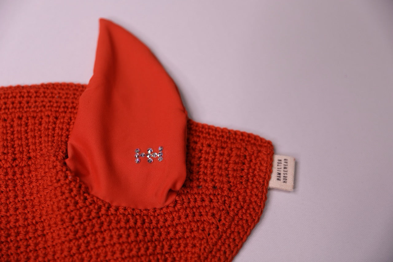 Orange Horse Bonnet - Handmade crochet with Swarovski crystals.