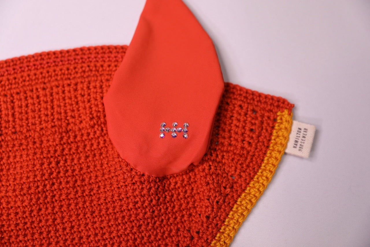 Orange Horse Bonnet - Handmade crochet gold trim with Swarovski crystals.