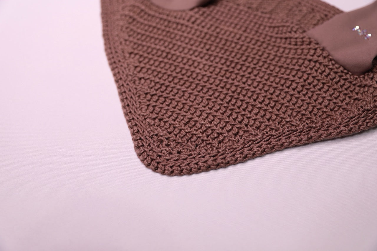 Espresso Horse Bonnet - Handmade crochet with Swarovski crystals.