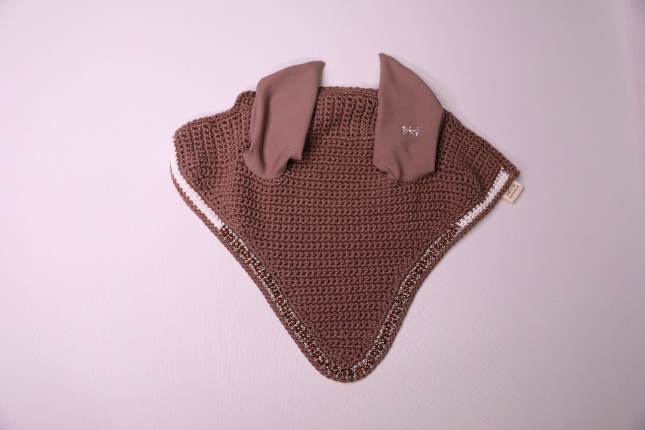 Espresso Horse Bonnet - Handmade crochet white and espresso trim with Swarovski crystals and hand beadwork with crystals.
