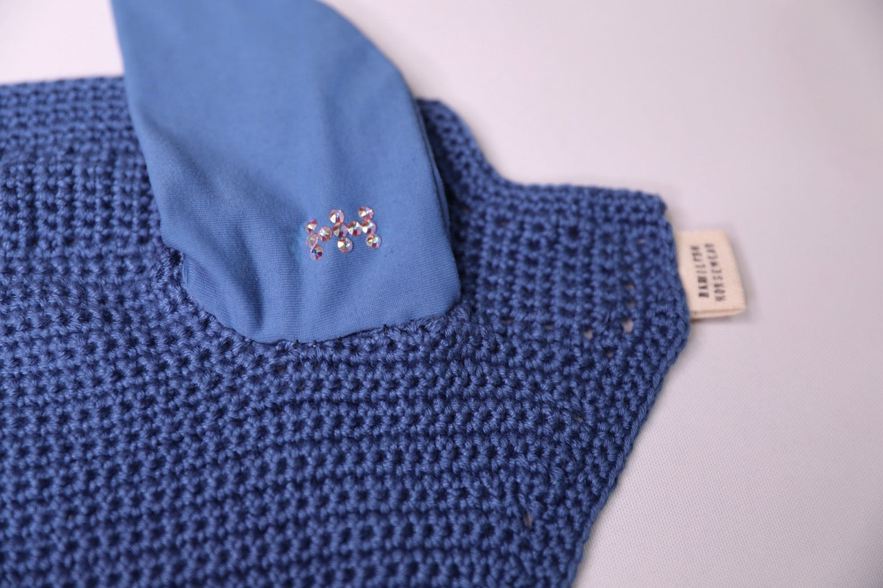 Steel Blue Horse Bonnet - Handmade crochet with Swarovski crystals.