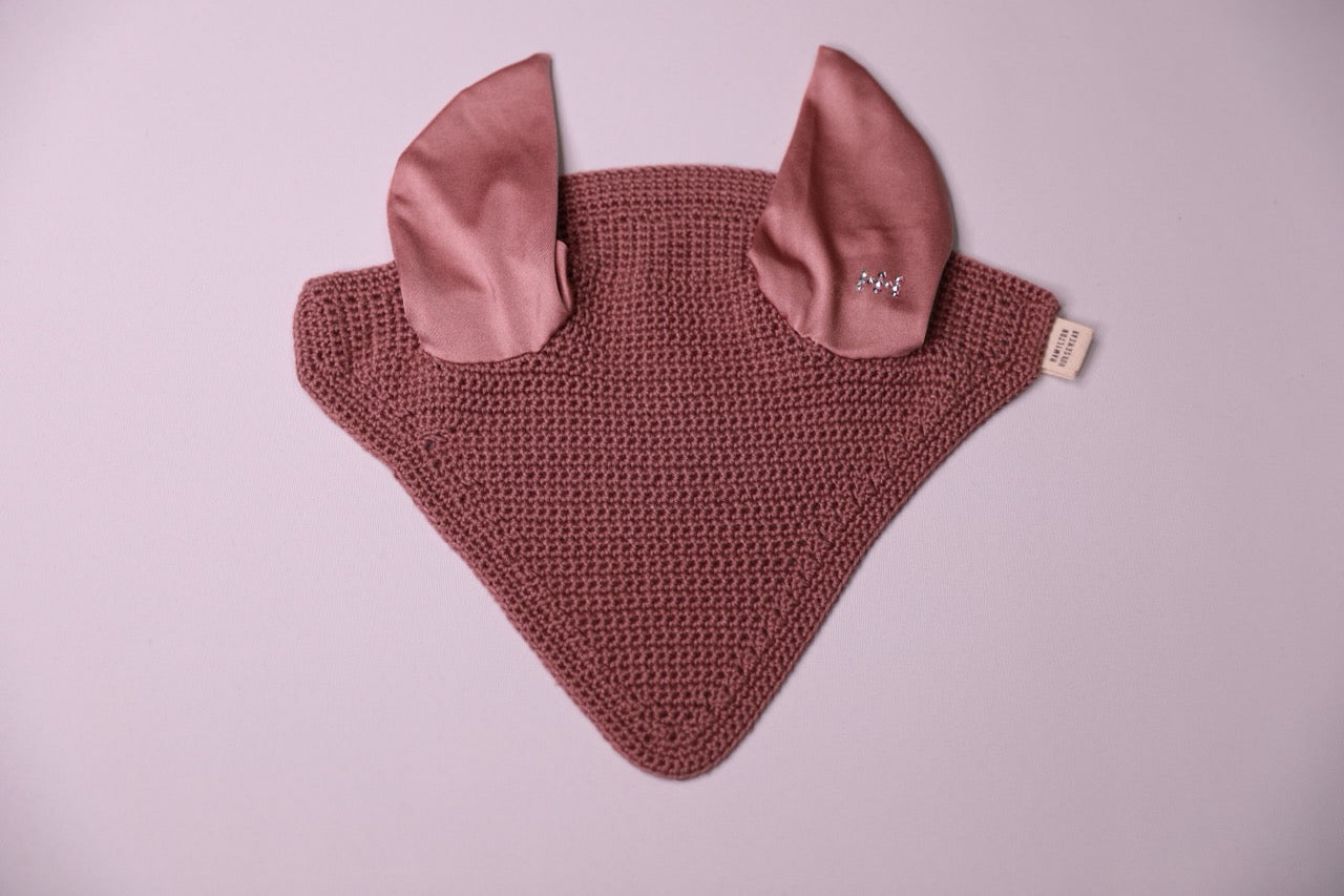 Dusty Rose Horse Bonnet - Handmade crochet with Swarovski crystals.