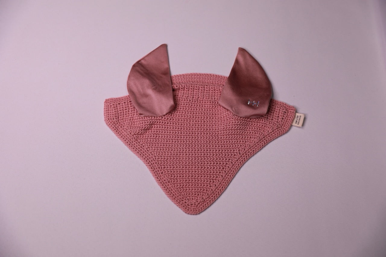 Champagne Rose Pony Bonnet - Handmade crochet with Swarovski crystals.