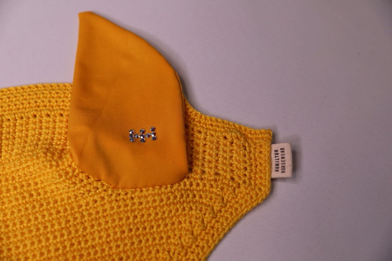 Tuscany Yellow Horse Bonnet - Handmade crochet with Swarovski crystals.