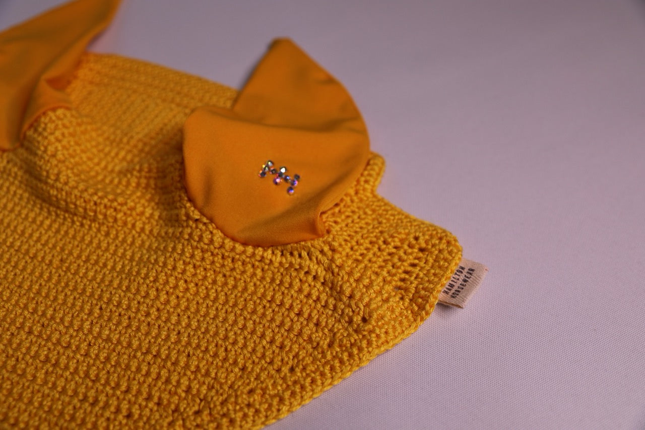 Tuscany Yellow Horse Bonnet - Handmade crochet with Swarovski crystals.
