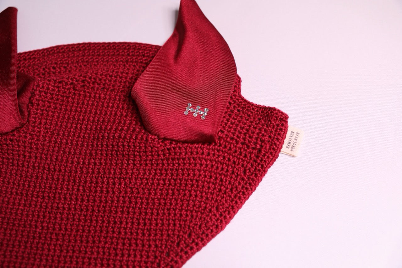Burgundy Horse Bonnet Square with Swarovski Crystals.