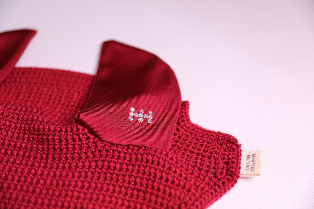 Burgundy Horse Bonnet Square with Swarovski Crystals.