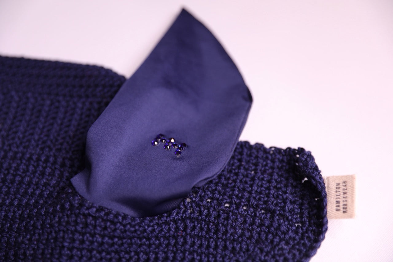 Navy Blue Horse Bonnet - Handmade crochet with Swarovski crystals.