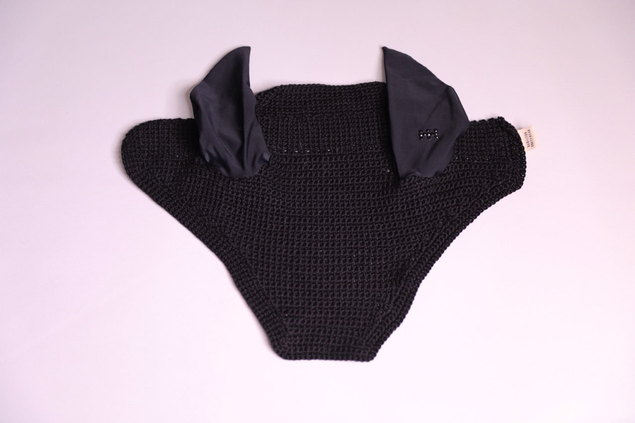 Black Horse Bonnet - Handmade crochet with Swarovski crystals.