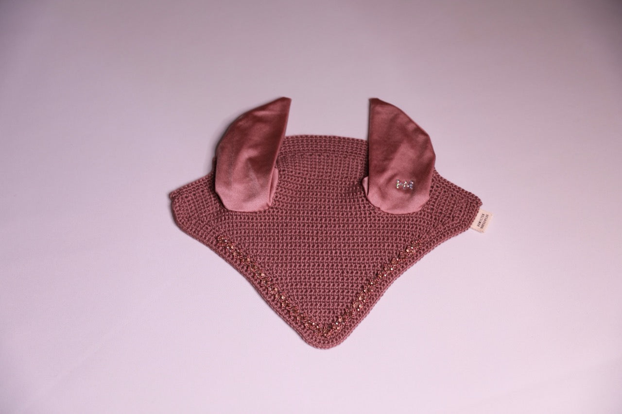 Dusty Rose Horse Bonnet - Handmade crochet with Swarovski crystals and hand beadwork with crystals
