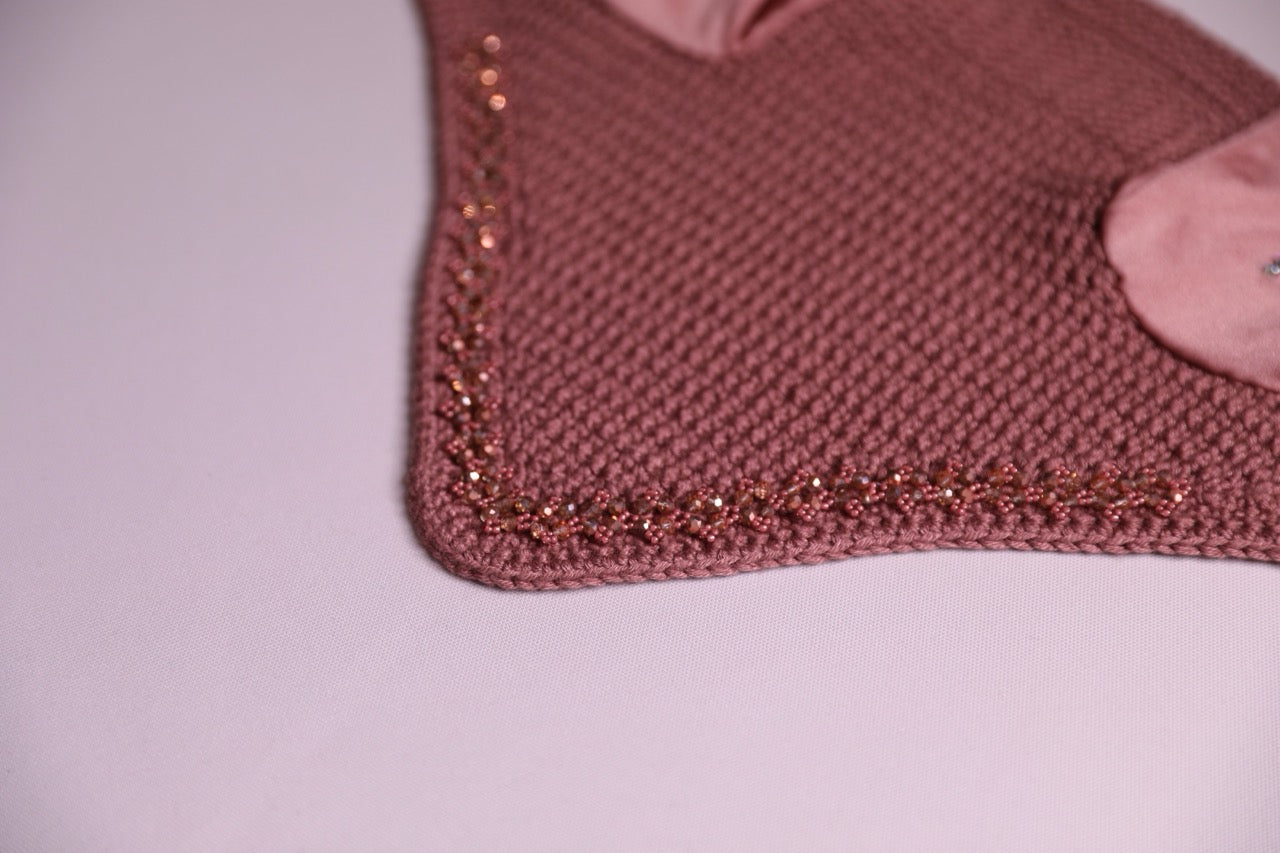 Dusty Rose Horse Bonnet - Handmade crochet with Swarovski crystals and hand beadwork with crystals