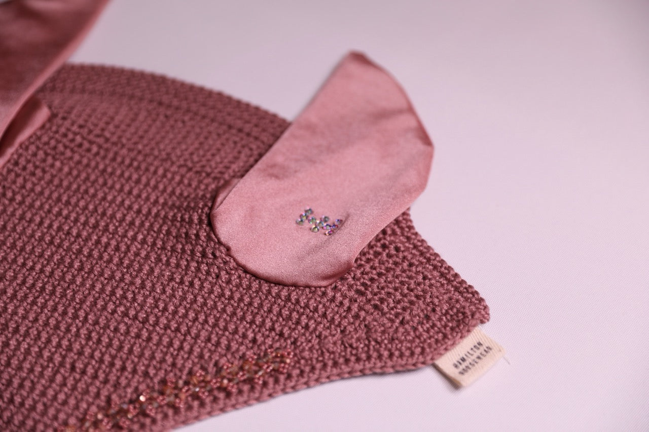 Dusty Rose Horse Bonnet - Handmade crochet with Swarovski crystals and hand beadwork with crystals