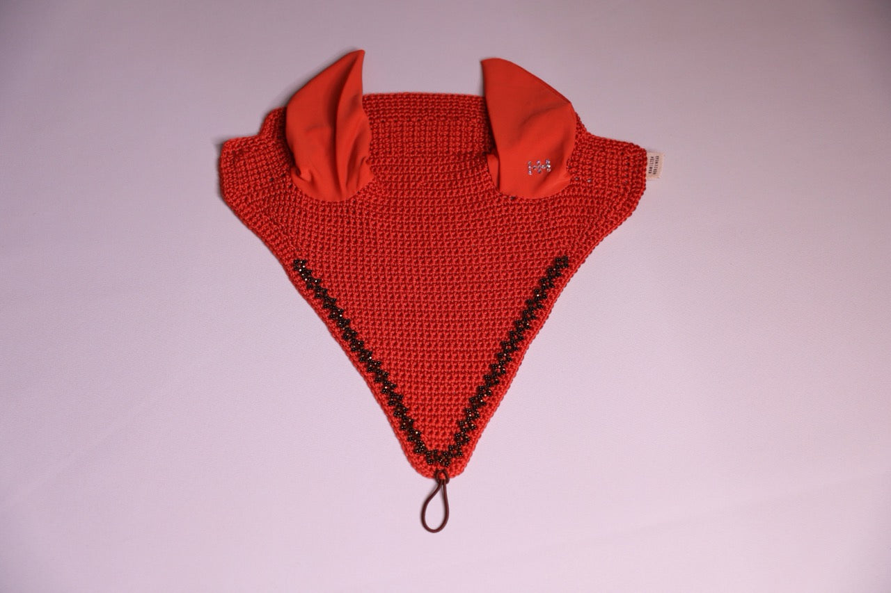 Orange Horse Bonnet Tie Down - Handmade crochet orange trim with Swarovski crystals and hand beadwork with crystals.