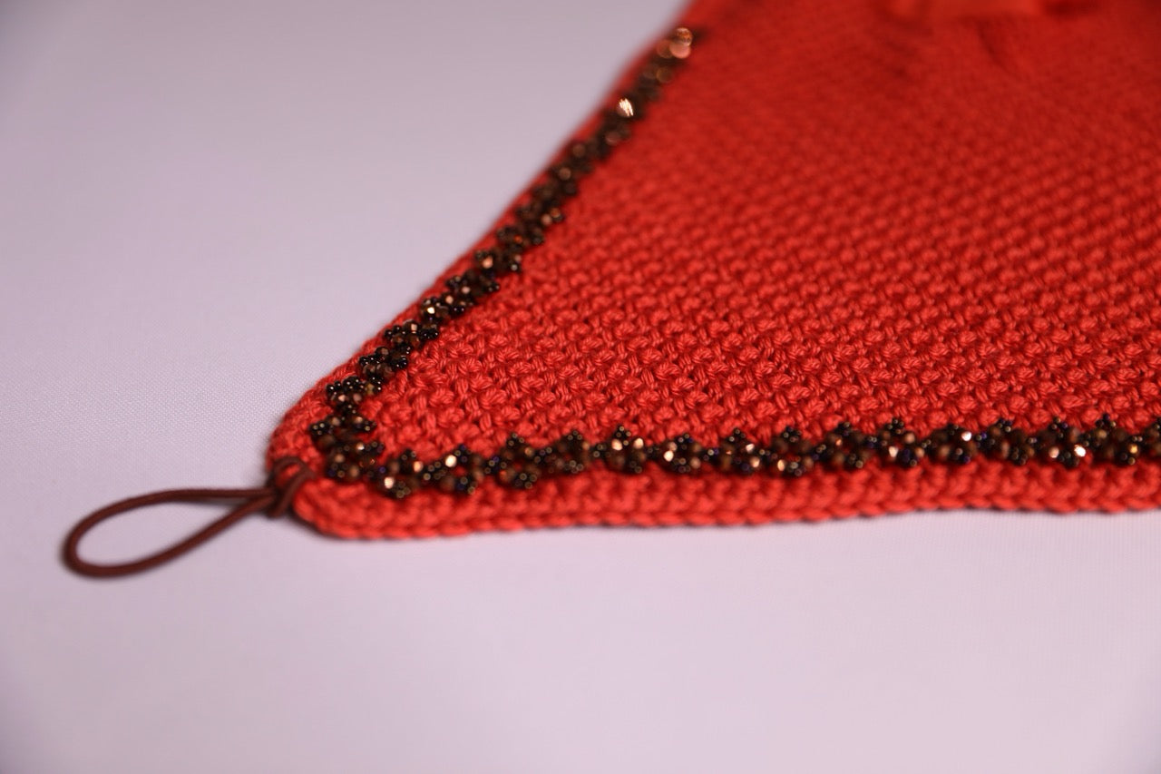 Orange Horse Bonnet Tie Down - Handmade crochet orange trim with Swarovski crystals and hand beadwork with crystals.