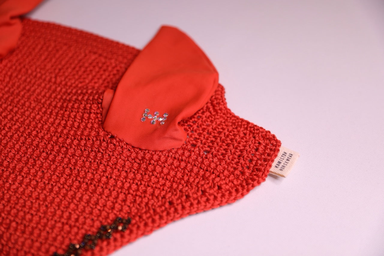 Orange Horse Bonnet Tie Down - Handmade crochet orange trim with Swarovski crystals and hand beadwork with crystals.