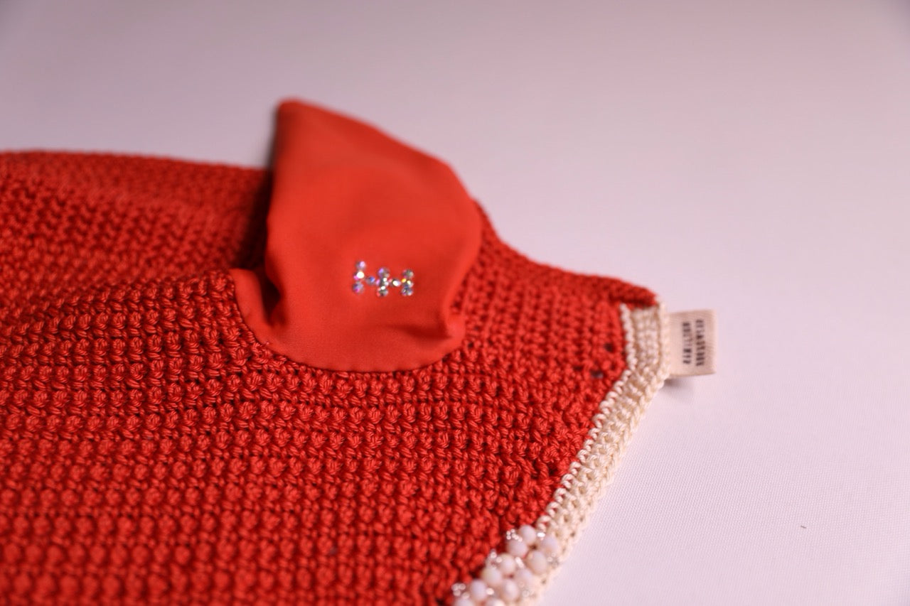 Orange Horse Bonnet - Handmade crochet champagne trim with Swarovski crystals and hand beadwork with crystals.