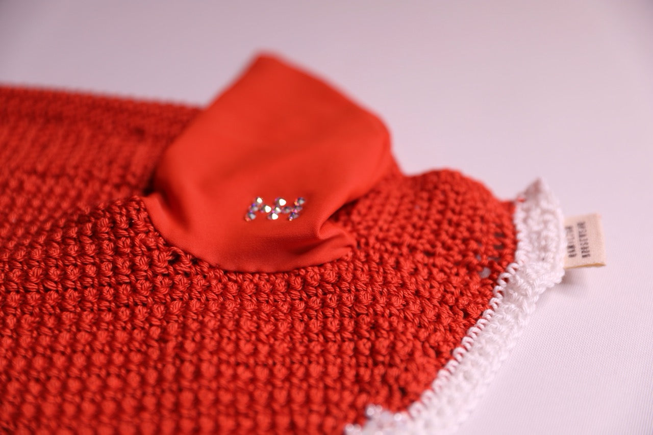 Orange Horse Bonnet - Handmade crochet white trim with Swarovski crystals and hand beadwork with crystals.