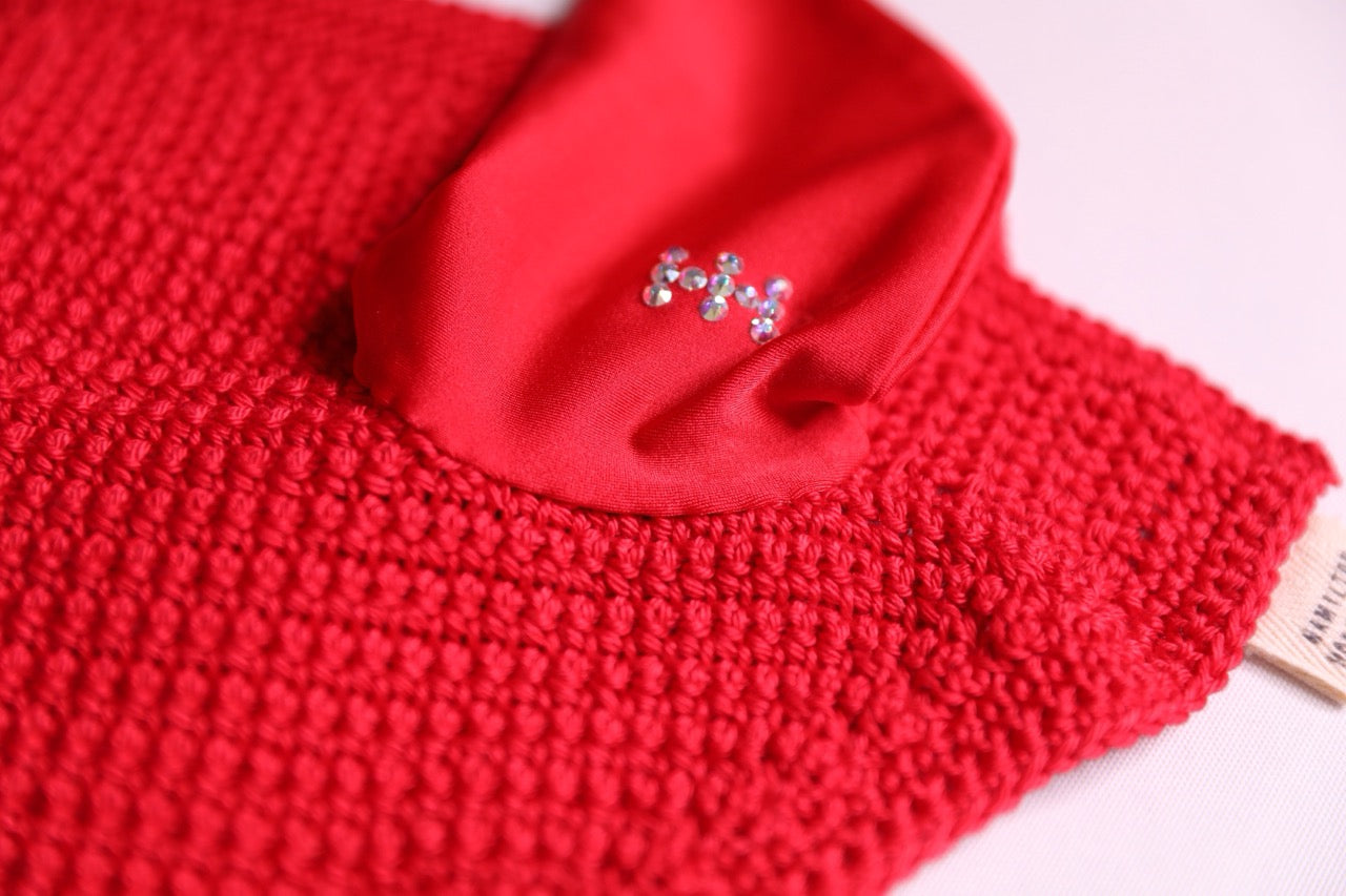Red Horse Bonnet - Handmade crochet with Swarovski crystals.