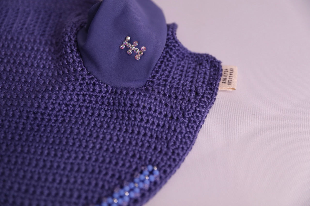 Periwinkle Horse Bonnet with Swarovski crystals and hand beadwork with crystals.