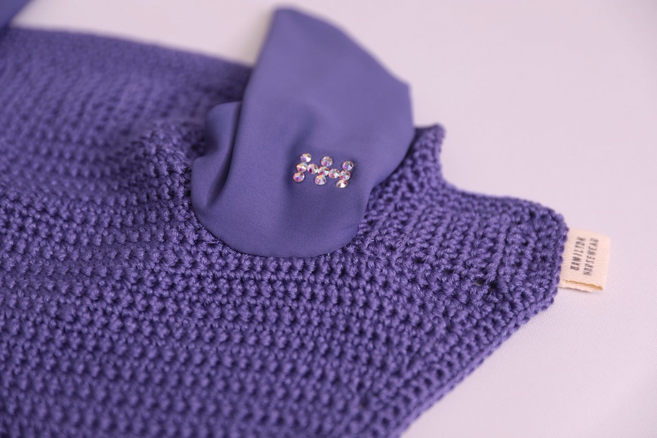Periwinkle Horse Bonnet with Swarovski crystals.
