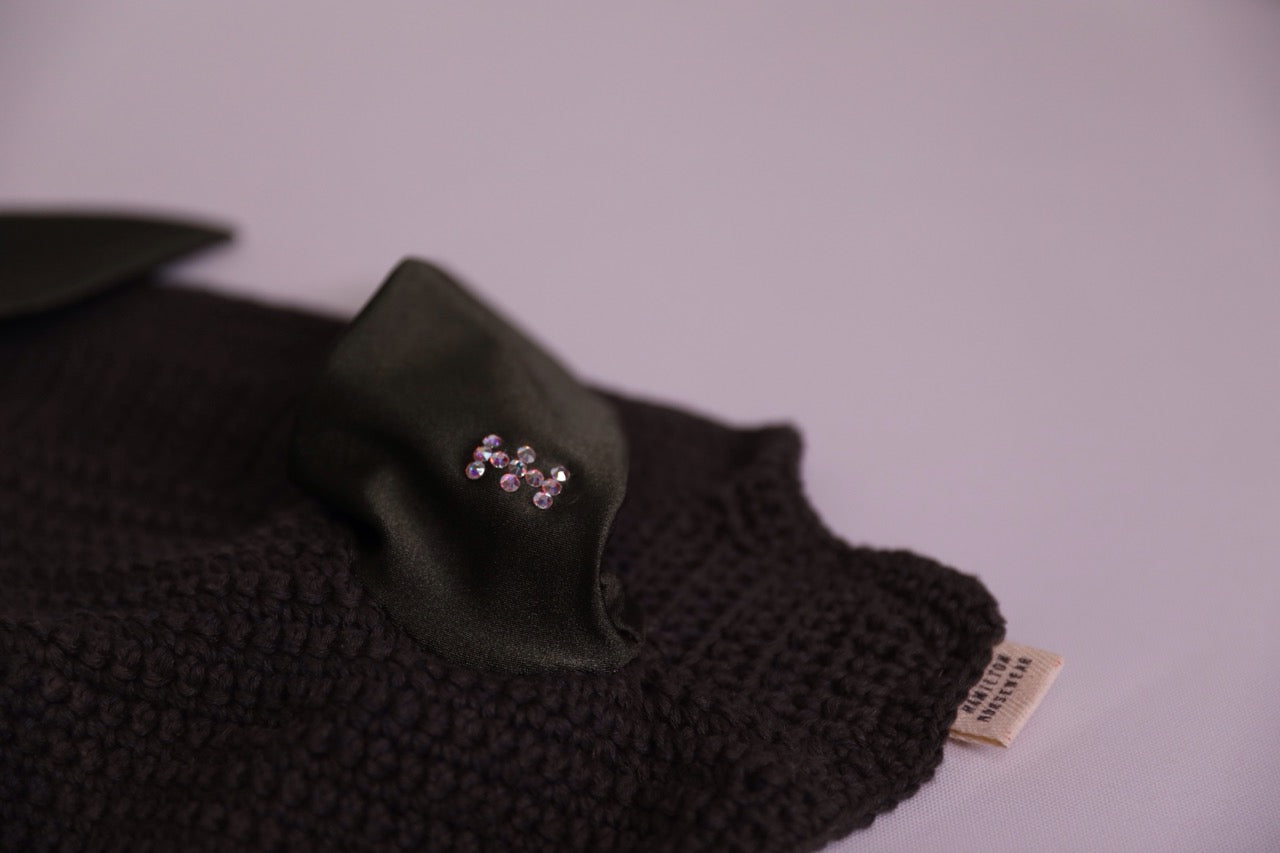 Forest Green Horse Bonnet Tie Down - Handmade crochet Forest Green trim with Swarovski crystals and hand beadwork with crystals.
