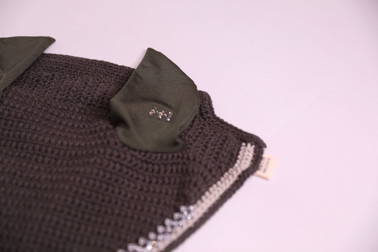 Forest Green Horse Bonnet - Handmade crochet Silver and Forest Green trim with Swarovski crystals and hand beadwork with crystals.