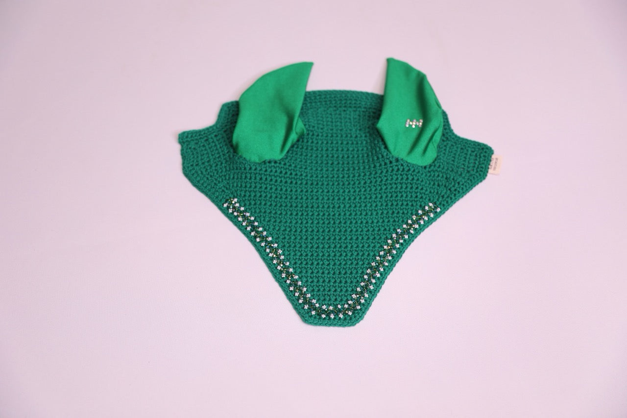 Hunter Green Horse Bonnet - Handmade crochet hunter green trim with Swarovski crystals and hand beadwork with crystals.