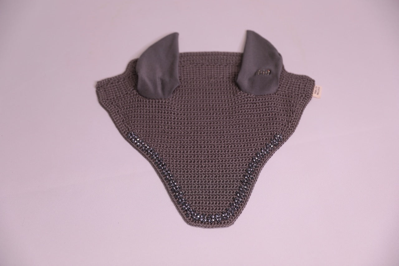 Charcoal Horse Bonnet with Swarovski crystals and hand beadwork with crystals.