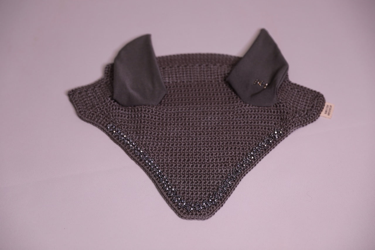 Charcoal Horse Bonnet with Swarovski crystals and hand beadwork with crystals.