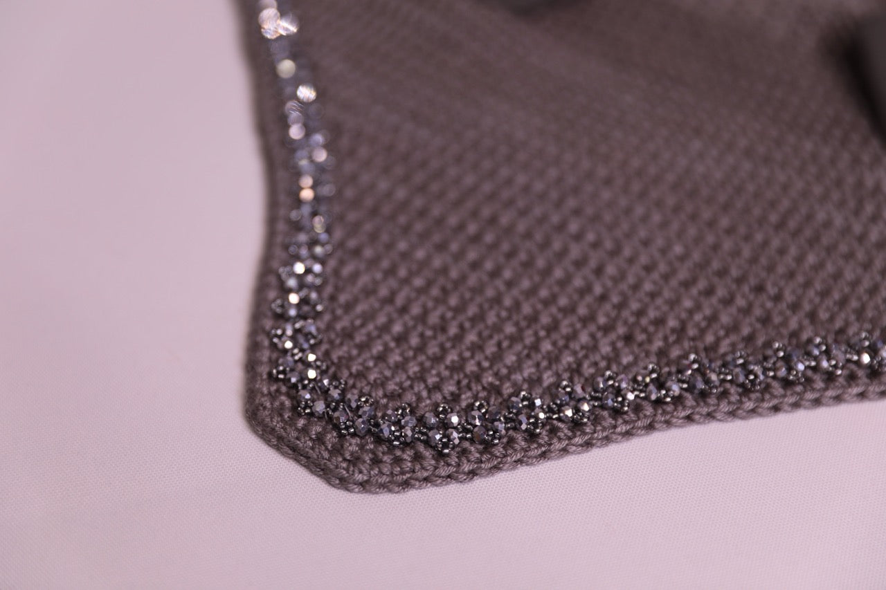 Charcoal Horse Bonnet with Swarovski crystals and hand beadwork with crystals.