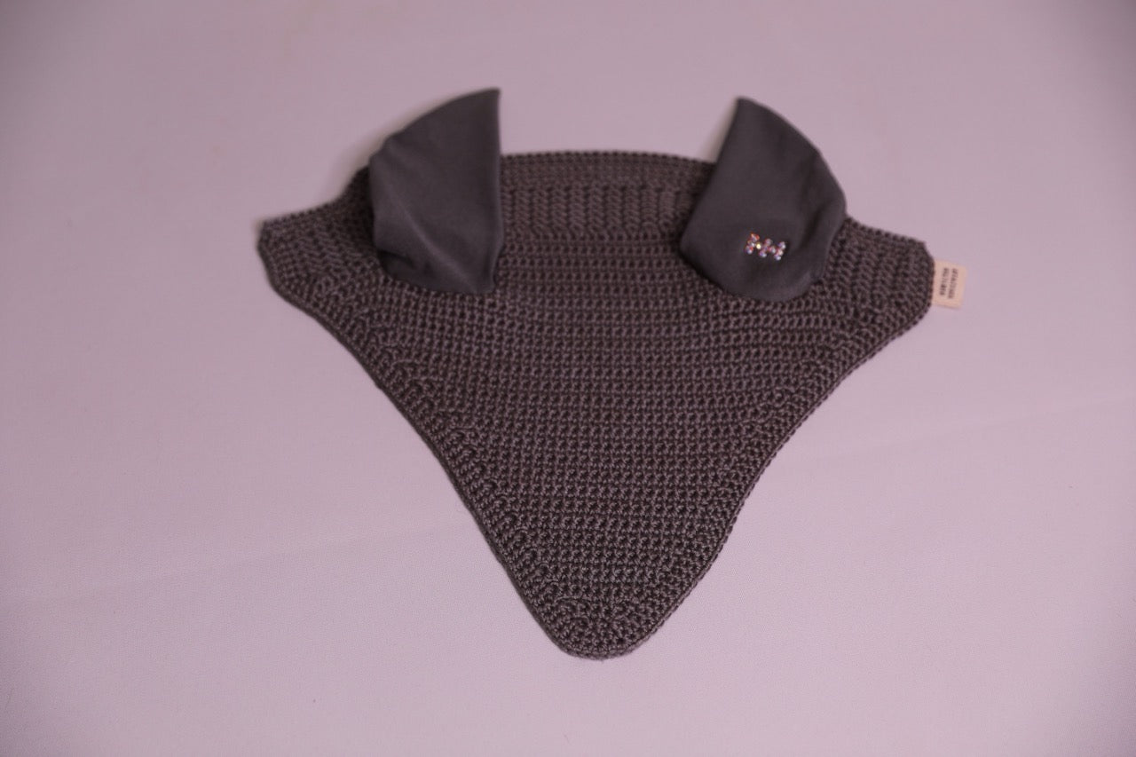 Charcoal Horse Bonnet - Handmade crochet with Swarovski crystals.