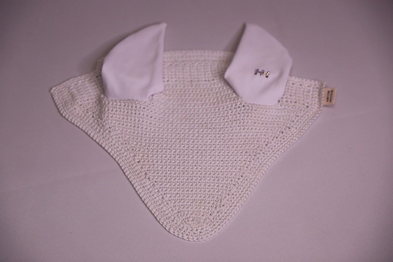 White Horse Bonnet - Handmade crochet with Swarovski crystals.