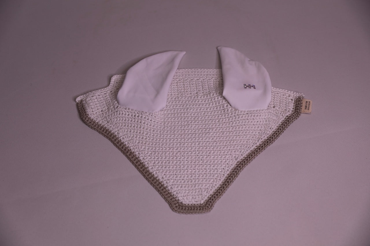 White Horse Bonnet Silver Trim - Handmade crochet with Swarovski crystals.