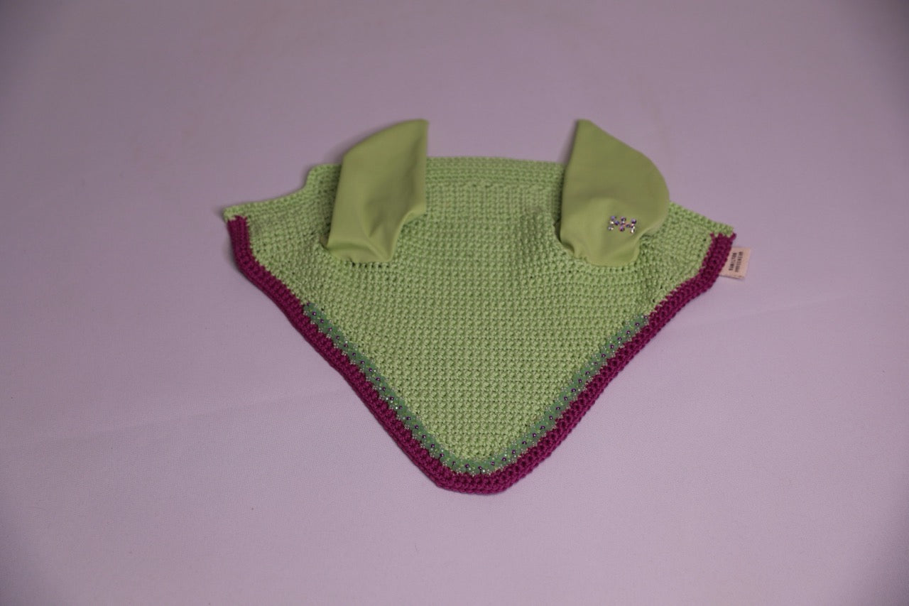 Lime Green Horse Bonnet - Handmade crochet lime green and purple trim with Swarovski crystals and hand beadwork with crystals.