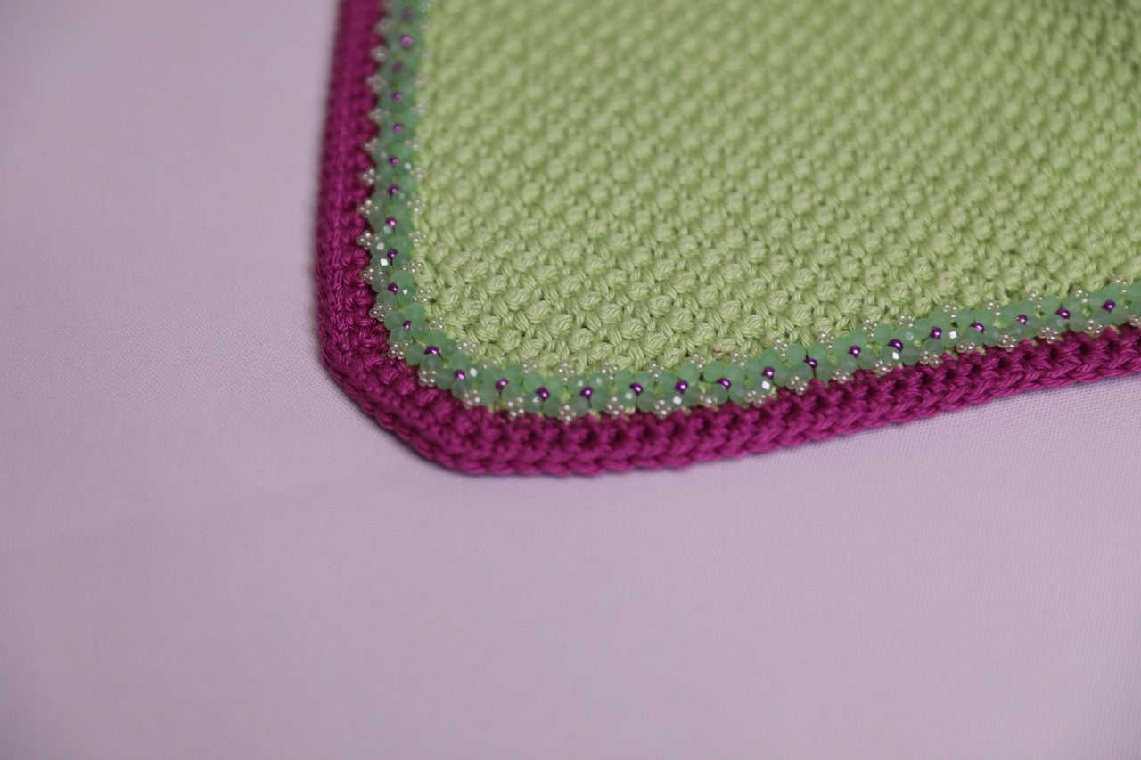Lime Green Horse Bonnet - Handmade crochet lime green and purple trim with Swarovski crystals and hand beadwork with crystals.