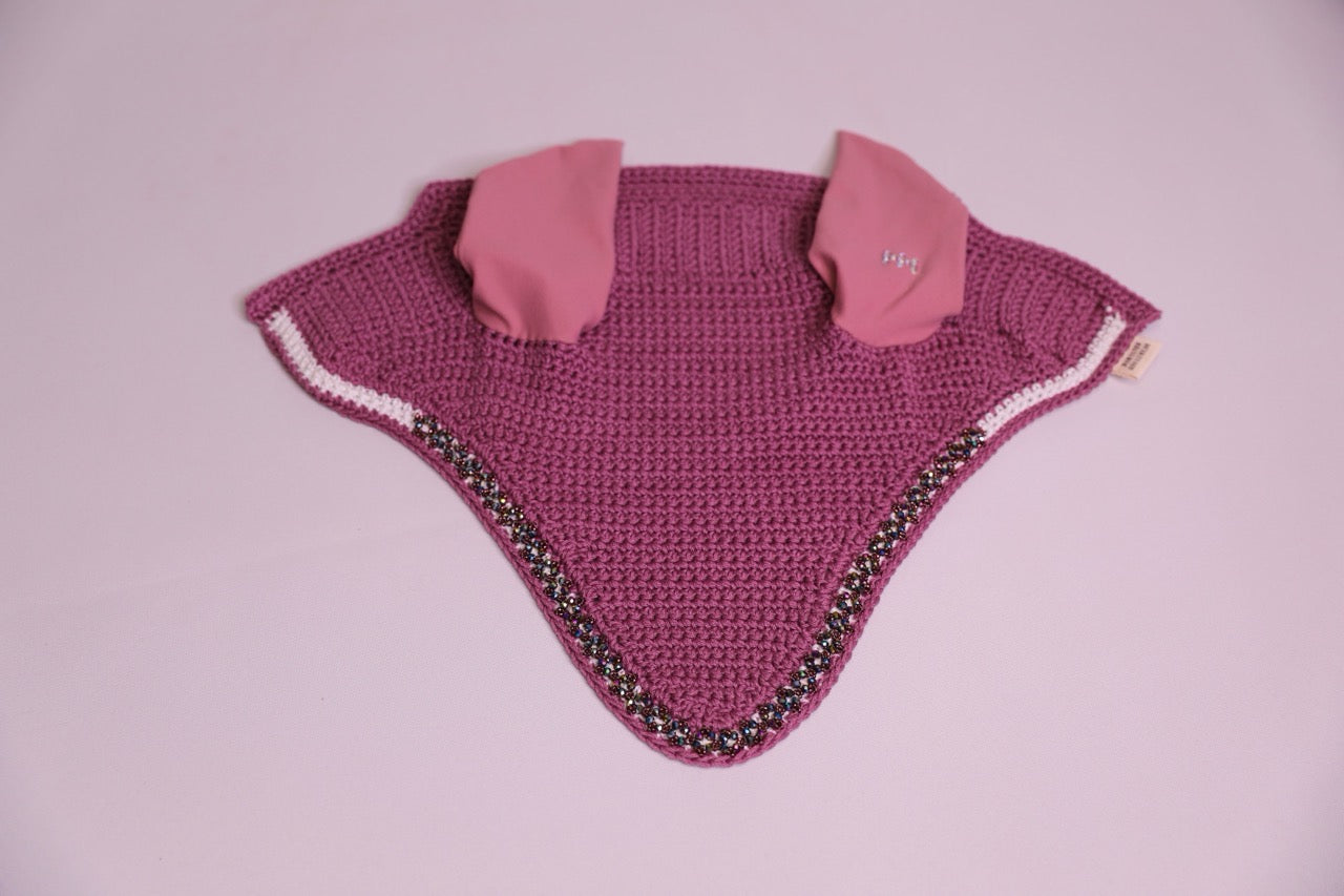 Wildberry Horse Bonnet - Handmade crochet white and wildberry trim with Swarovski crystals and hand beadwork with crystals.