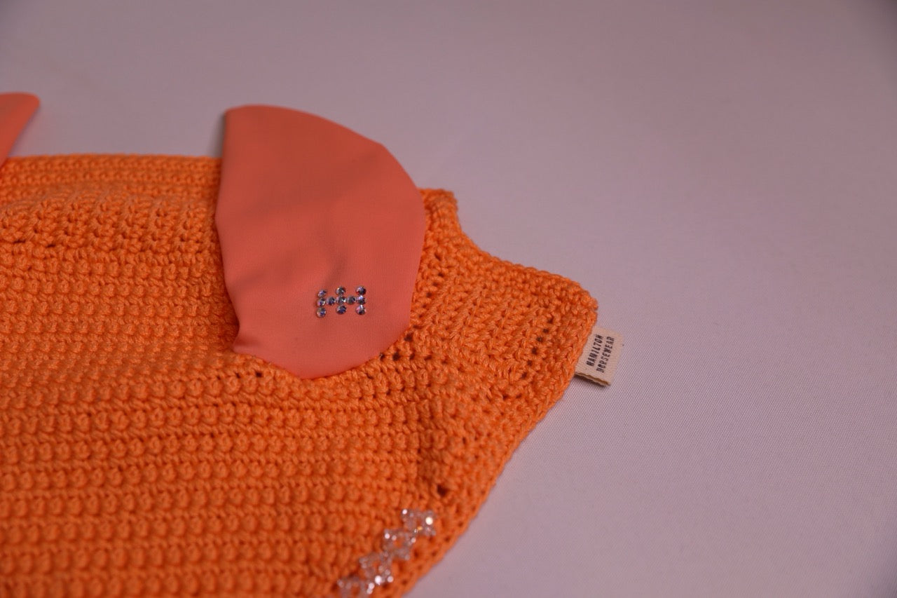 Peach Horse Bonnet - Handmade crochet peach trim with Swarovski crystals and hand beadwork with crystals.